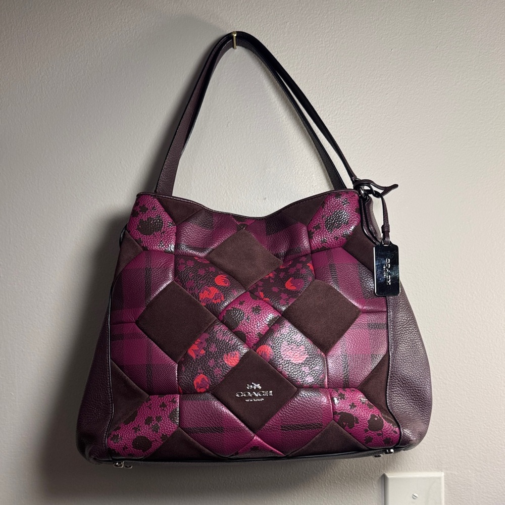 Coach Women's Burgundy and Brown Patchwork Shoulder Bag